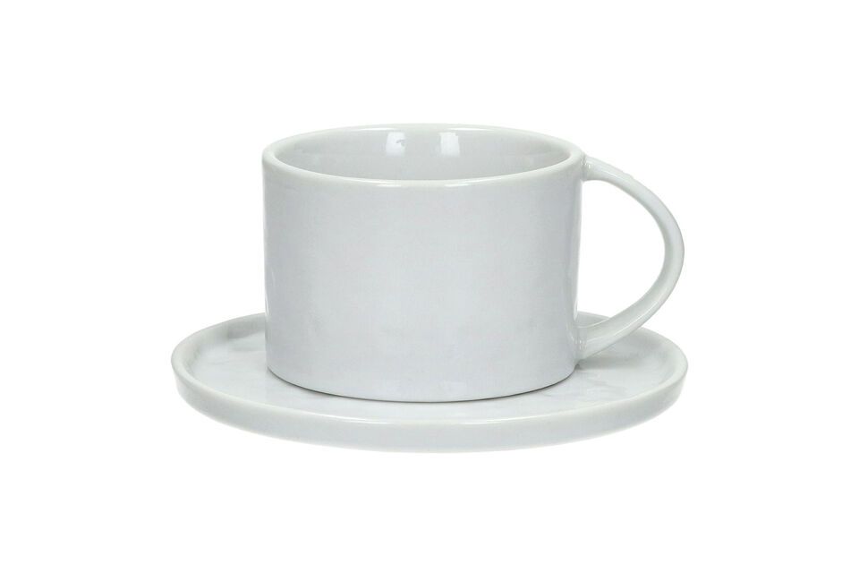 Große Tasse mit Untertasse aus weißem Porzellan Porcelino White Pomax