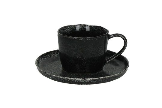 Porcelino schwarze Steinzeug-Tasse und -Untertasse D16